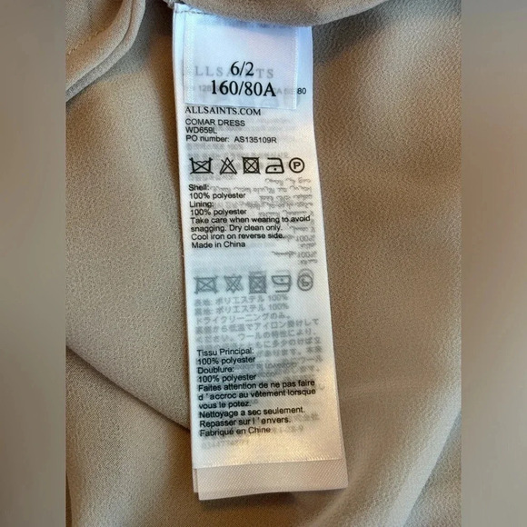 AllSaints Tape Beige Draped Chiffon Knee Length Midi Dress Size 2 - Picture 5 of 7